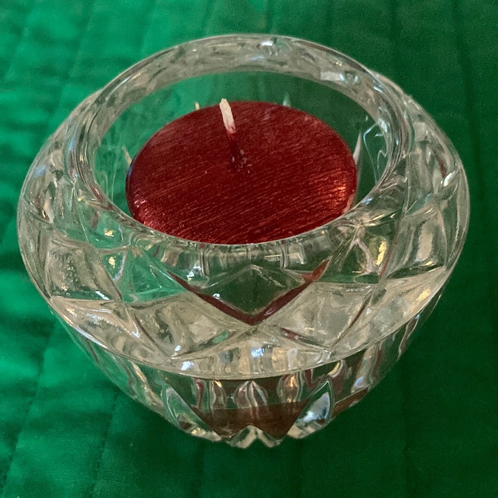 LEAD CRYSTAL heavy votive candle holder, appx. 3 1/4” high, 2” opening $29